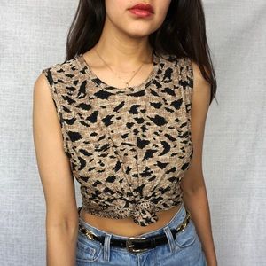 Black Spotted Tan Ribbed Summer Tank Top